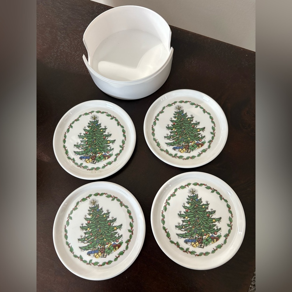 Vintage Retro Christmas Holiday Tree Drink Coasters Set